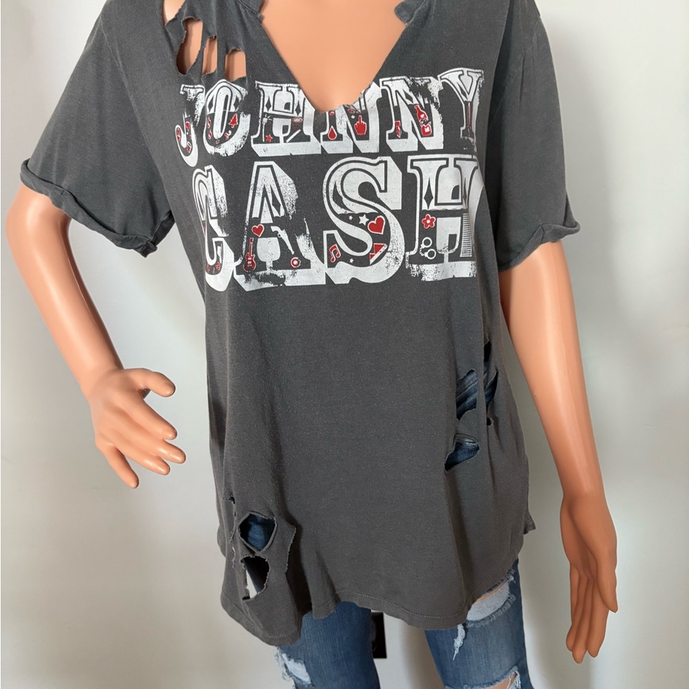 Recycled Karma Graphic Gray Short Sleeve Tee Johnny Cash